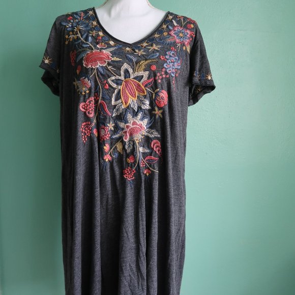 Johnny Was Dresses & Skirts - Johnny Was Dark Grey Embroidered Tunic Dress Size Medium